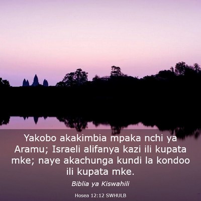 Picture 03 - Hosea 12:12 SWHULB - Yakobo akakimbia mpaka nchi ya Aramu; Israeli - Bible Verse Picture