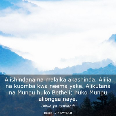 Picture 03 - Hosea 12:4 SWHULB - Alishindana na malaika akashinda. Alilia na - Bible Verse Picture