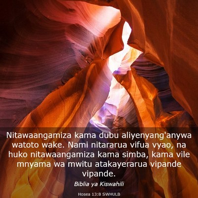 Picture 03 - Hosea 13:8 SWHULB - Nitawaangamiza kama dubu aliyenyang'anywa watoto - Bible Verse Picture