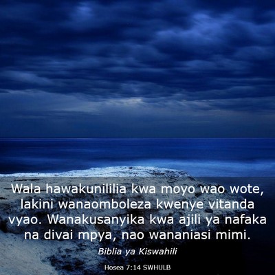 Picture 03 - Hosea 7:14 SWHULB - Wala hawakunililia kwa moyo wao wote, lakini - Bible Verse Picture