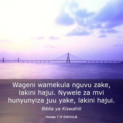 Picture 03 - Hosea 7:9 SWHULB - Wageni wamekula nguvu zake, lakini hajui. Nywele - Bible Verse Picture