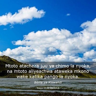 Picture 03 - Isaya 11:8 SWHULB - Mtoto atacheza juu ya chimo la nyoka, na mtoto - Bible Verse Picture
