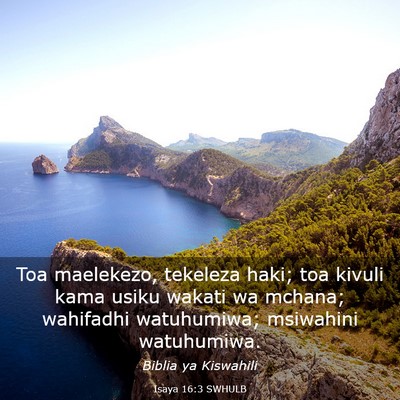 Picture 03 - Isaya 16:3 SWHULB - Toa maelekezo, tekeleza haki; toa kivuli kama - Bible Verse Picture