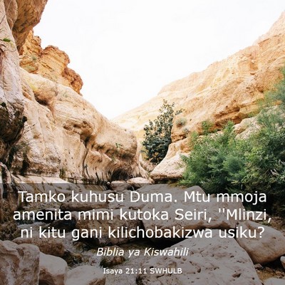 Picture 03 - Isaya 21:11 SWHULB - Tamko kuhusu Duma. Mtu mmoja amenita mimi kutoka - Bible Verse Picture
