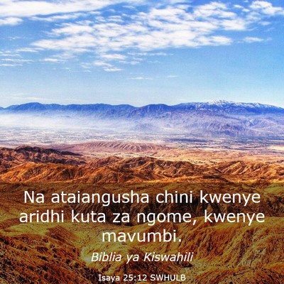 Picture 03 - Isaya 25:12 SWHULB - Na ataiangusha chini kwenye aridhi kuta za ngome, - Bible Verse Picture