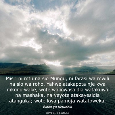 Picture 03 - Isaya 31:3 SWHULB - Misri ni mtu na sio Mungu, ni farasi wa mwili na - Bible Verse Picture