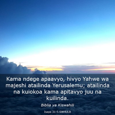 Picture 03 - Isaya 31:5 SWHULB - Kama ndege apaavyo, hivyo Yahwe wa majeshi - Bible Verse Picture