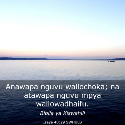 Picture 03 - Isaya 40:29 SWHULB - Anawapa nguvu waliochoka; na atawapa nguvu mpya - Bible Verse Picture