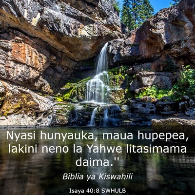 Picture 03 - Isaya 40:8 SWHULB - Nyasi hunyauka, maua hupepea, lakini neno la - Bible Verse Picture