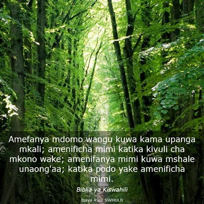 Picture 03 - Isaya 49:2 SWHULB - Amefanya mdomo wangu kuwa kama upanga mkali; - Bible Verse Picture