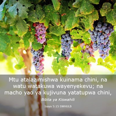 Picture 03 - Isaya 5:15 SWHULB - Mtu atalazimishwa kuinama chini, na watu watakuwa - Bible Verse Picture