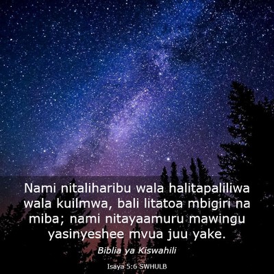 Picture 03 - Isaya 5:6 SWHULB - Nami nitaliharibu wala halitapaliliwa wala - Bible Verse Picture