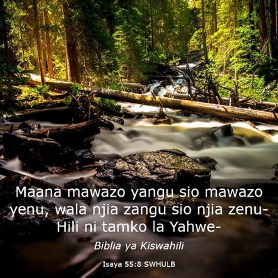 Picture 03 - Isaya 55:8 SWHULB - Maana mawazo yangu sio mawazo yenu, wala njia - Bible Verse Picture