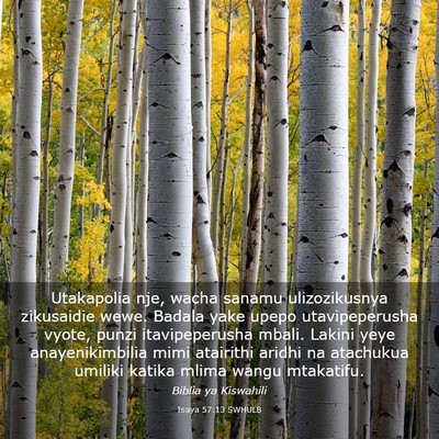 Picture 03 - Isaya 57:13 SWHULB - Utakapolia nje, wacha sanamu ulizozikusnya - Bible Verse Picture