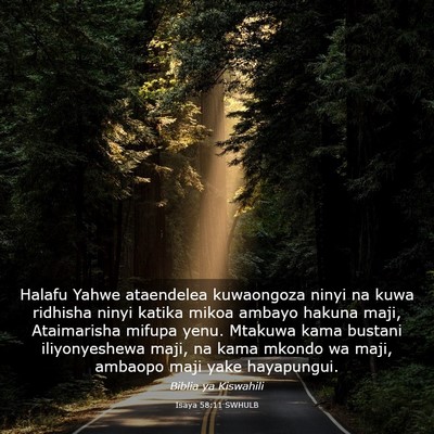 Picture 03 - Isaya 58:11 SWHULB - Halafu Yahwe ataendelea kuwaongoza ninyi na kuwa - Bible Verse Picture