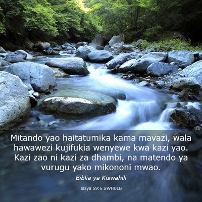 Picture 03 - Isaya 59:6 SWHULB - Mitando yao haitatumika kama mavazi, wala - Bible Verse Picture
