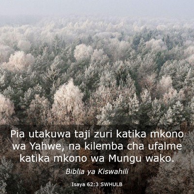Picture 03 - Isaya 62:3 SWHULB - Pia utakuwa taji zuri katika mkono wa Yahwe, na - Bible Verse Picture