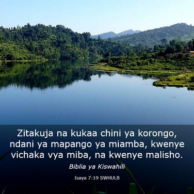 Picture 03 - Isaya 7:19 SWHULB - Zitakuja na kukaa chini ya korongo, ndani ya - Bible Verse Picture