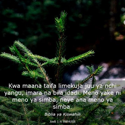 Picture 03 - Joeli 1:6 SWHULB - Kwa maana taifa limekuja juu ya nchi yangu, imara - Bible Verse Picture