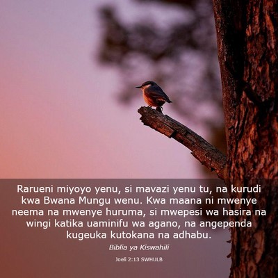 Picture 03 - Joeli 2:13 SWHULB - Rarueni miyoyo yenu, si mavazi yenu tu, na kurudi - Bible Verse Picture