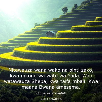 Picture 03 - Joeli 3:8 SWHULB - Nitawauza wana wako na binti zako, kwa mkono wa - Bible Verse Picture