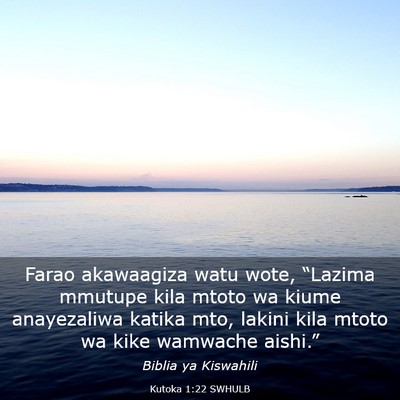 Picture 03 - Kutoka 1:22 SWHULB - Farao akawaagiza watu wote, “Lazima mmutupe - Bible Verse Picture