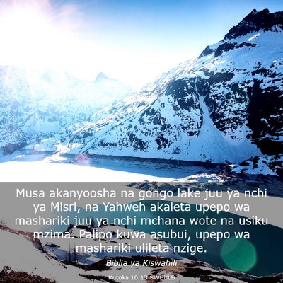 Picture 03 - Kutoka 10:13 SWHULB - Musa akanyoosha na gongo lake juu ya nchi ya - Bible Verse Picture