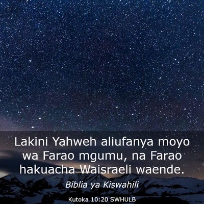 Picture 03 - Kutoka 10:20 SWHULB - Lakini Yahweh aliufanya moyo wa Farao mgumu, na - Bible Verse Picture
