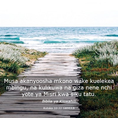 Picture 03 - Kutoka 10:22 SWHULB - Musa akanyoosha mkono wake kuelekea mbingu, na - Bible Verse Picture