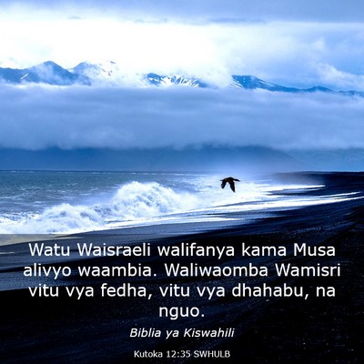 Picture 03 - Kutoka 12:35 SWHULB - Watu Waisraeli walifanya kama Musa alivyo - Bible Verse Picture
