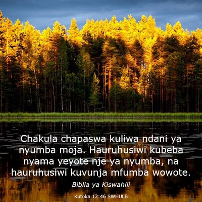 Picture 03 - Kutoka 12:46 SWHULB - Chakula chapaswa kuliwa ndani ya nyumba moja. - Bible Verse Picture