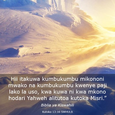 Picture 03 - Kutoka 13:16 SWHULB - Hii itakuwa kumbukumbu mikononi mwako na - Bible Verse Picture