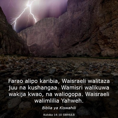 Picture 03 - Kutoka 14:10 SWHULB - Farao alipo karibia, Waisraeli walitaza juu na - Bible Verse Picture