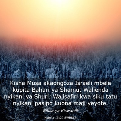 Picture 03 - Kutoka 15:22 SWHULB - Kisha Musa akaongoza Israeli mbele kupita Bahari - Bible Verse Picture