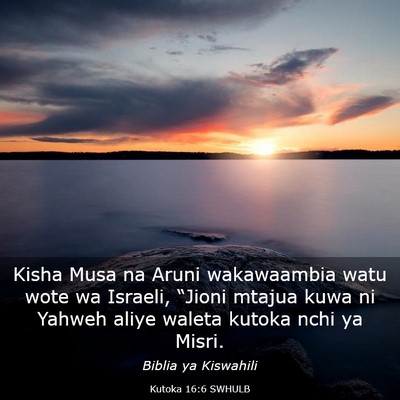 Picture 03 - Kutoka 16:6 SWHULB - Kisha Musa na Aruni wakawaambia watu wote wa - Bible Verse Picture