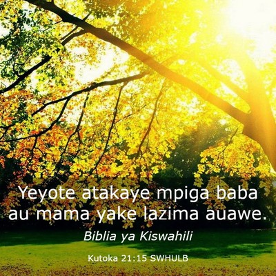 Picture 03 - Kutoka 21:15 SWHULB - Yeyote atakaye mpiga baba au mama yake lazima - Bible Verse Picture
