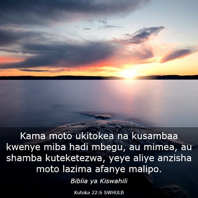Picture 03 - Kutoka 22:6 SWHULB - Kama moto ukitokea na kusambaa kwenye miba hadi - Bible Verse Picture
