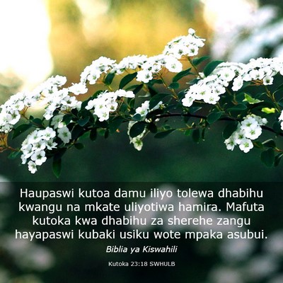 Picture 03 - Kutoka 23:18 SWHULB - Haupaswi kutoa damu iliyo tolewa dhabihu kwangu - Bible Verse Picture