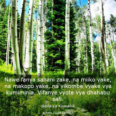 Picture 03 - Kutoka 25:29 SWHULB - Nawe fanya sahani zake, na miiko yake, na makopo - Bible Verse Picture
