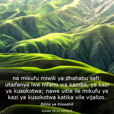 Picture 03 - Kutoka 28:14 SWHULB - na mikufu miwili ya dhahabu safi; utaifanya iwe - Bible Verse Picture