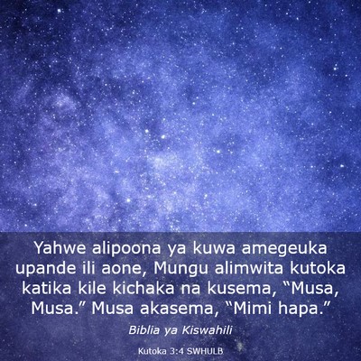 Picture 03 - Kutoka 3:4 SWHULB - Yahwe alipoona ya kuwa amegeuka upande ili aone, - Bible Verse Picture
