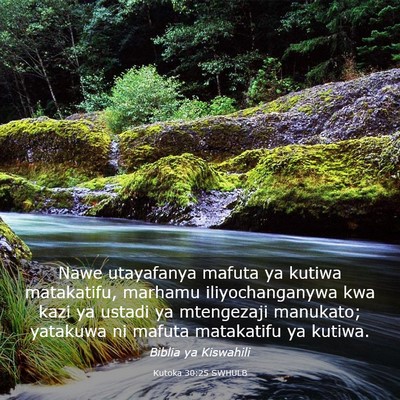 Picture 03 - Kutoka 30:25 SWHULB - Nawe utayafanya mafuta ya kutiwa matakatifu, - Bible Verse Picture