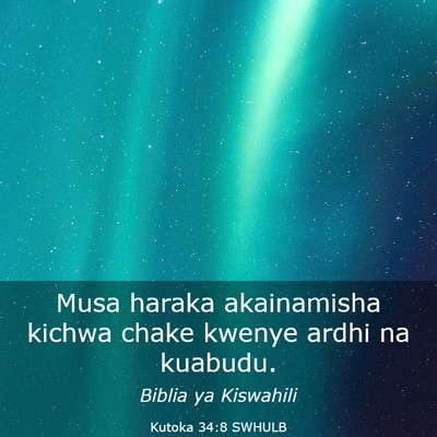 Picture 03 - Kutoka 34:8 SWHULB - Musa haraka akainamisha kichwa chake kwenye ardhi - Bible Verse Picture