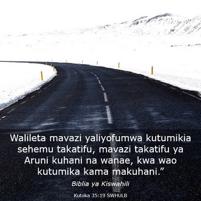 Picture 03 - Kutoka 35:19 SWHULB - Walileta mavazi yaliyofumwa kutumikia sehemu - Bible Verse Picture