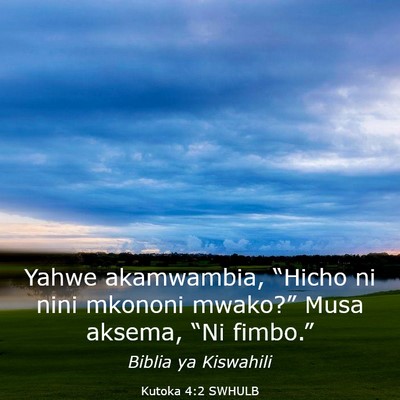 Picture 03 - Kutoka 4:2 SWHULB - Yahwe akamwambia, “Hicho ni nini mkononi - Bible Verse Picture