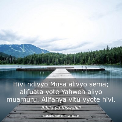 Picture 03 - Kutoka 40:16 SWHULB - Hivi ndivyo Musa alivyo sema; alifuata yote - Bible Verse Picture