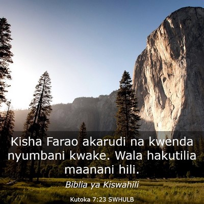 Picture 03 - Kutoka 7:23 SWHULB - Kisha Farao akarudi na kwenda nyumbani kwake. - Bible Verse Picture