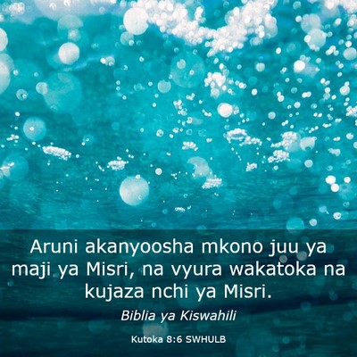 Picture 03 - Kutoka 8:6 SWHULB - Aruni akanyoosha mkono juu ya maji ya Misri, na - Bible Verse Picture