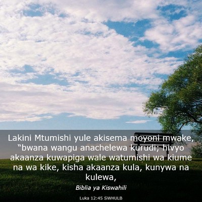 Picture 03 - Luka 12:45 SWHULB - Lakini Mtumishi yule akisema moyoni mwake, - Bible Verse Picture