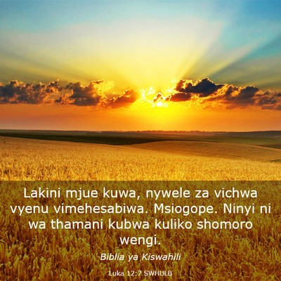 Picture 03 - Luka 12:7 SWHULB - Lakini mjue kuwa, nywele za vichwa vyenu - Bible Verse Picture